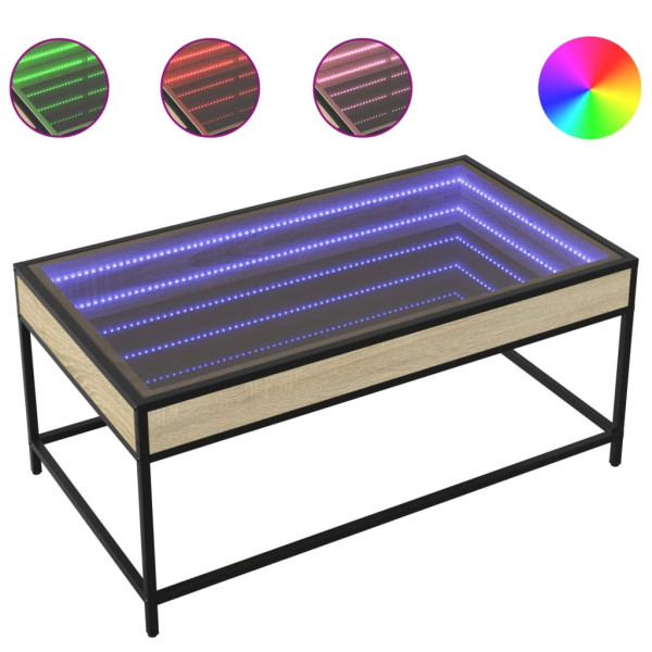 Stolik Kawowy Ława Stół Brązowy 90x50x41 Oświetlenie Led Do Salonu, 4928986