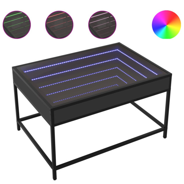 Stolik Kawowy Ława Stół Czarny 70x50x41 Oświetlenie Led Do Salonu Do Pokoju, 4930755