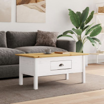 Stolik Kawowy Ława Stół Biały Drewniany 100x55x46 Szuflady Do Salonu