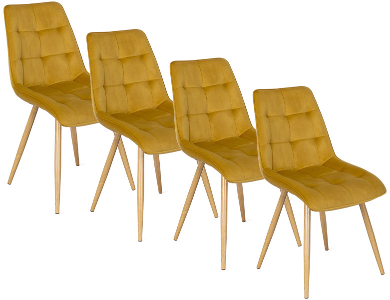 Zestaw 4x Krzesło Tapicerowane RODRI Żółte Welur, 496598
