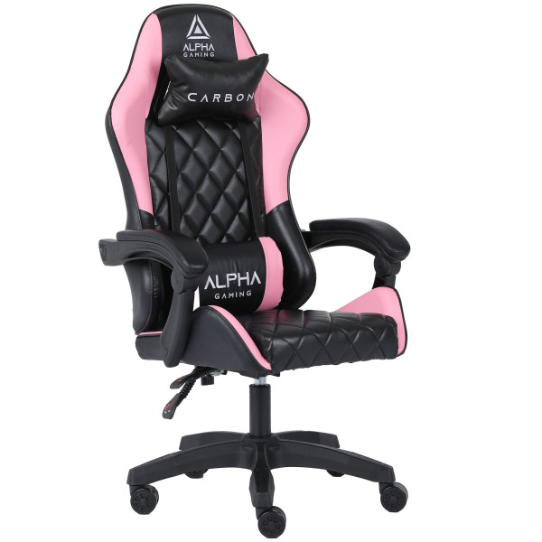 Fotel Gamingowy Biurowy Obrotowy Gracza Alpha Gaming Carbon Różowy, 4996009