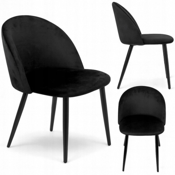 Nowe Krzesło Czarne Tapicerowane Welurowe Salon Jadalnia D012C, 5038611