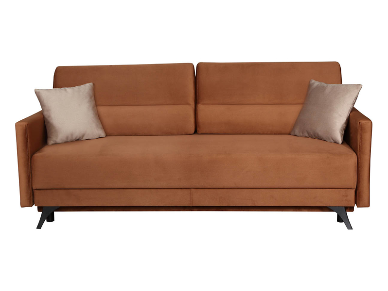sofa trzyosobowa Abril rozkładana z pojemnikiem welurowa brązowa, 505497