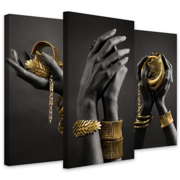 Obrazy Czarne Dłonie Złota Biżuteria Glamour 120x80cm, 511569