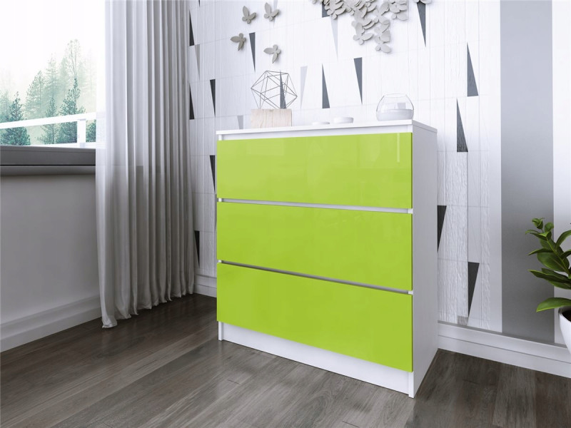 Komoda do salonu sypialni 3 szuflady MDF 80 cm Zoe Biała Zielony Połysk, 5192211