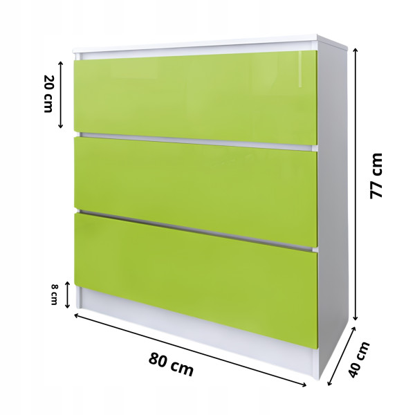 Komoda do salonu sypialni 3 szuflady MDF 80 cm Zoe Biała Zielony Połysk, 5192212