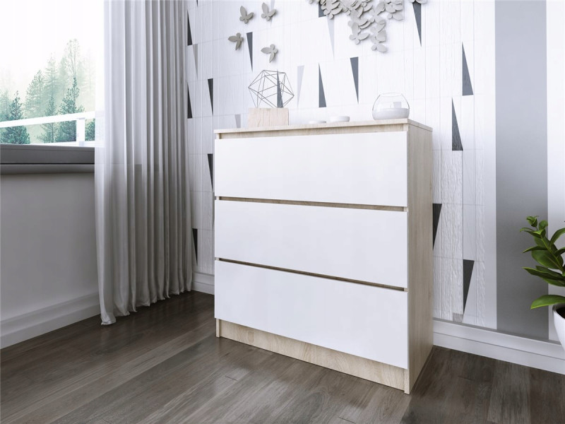 Komoda do salonu sypialni 3 szuflady 80 cm Zoe Dąb Sonoma Biały Mat, 5192218