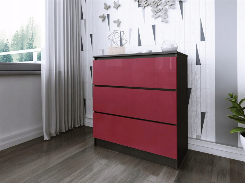 Komoda do salonu sypialni 3 szuflady MDF 80 cm Zoe Czarna Czerwony Połysk, 5192225