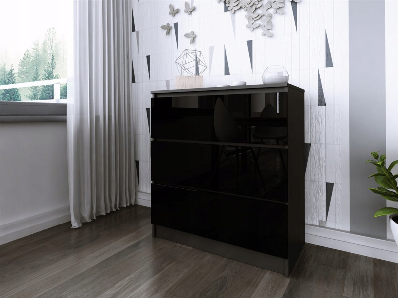 Komoda do salonu sypialni 3 szuflady MDF 80 cm Zoe Czarna Czarny Połysk, 5192458