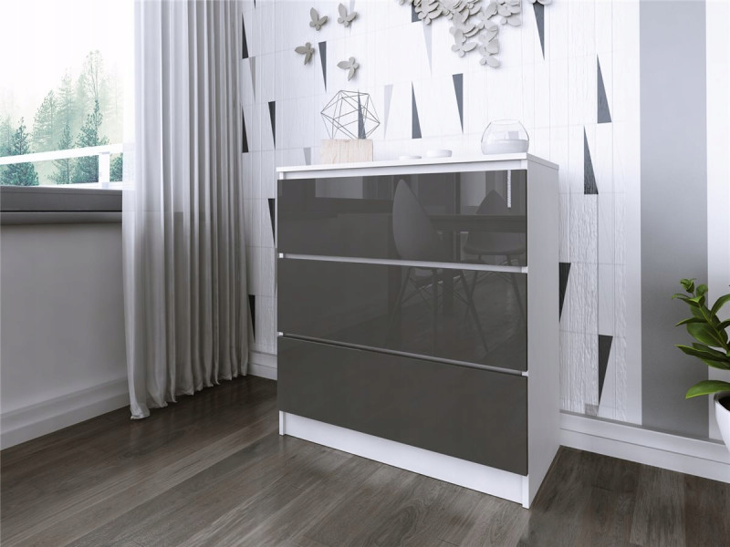 Komoda do salonu sypialni 3 szuflady MDF 80 cm Zoe Biała Szary Połysk, 5192494