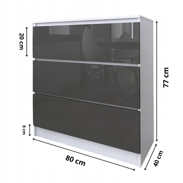Komoda do salonu sypialni 3 szuflady MDF 80 cm Zoe Biała Szary Połysk, 5192495