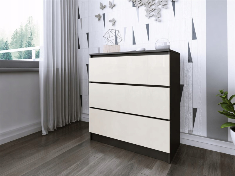 Komoda do salonu sypialni 3 szuflady MDF 80 cm Zoe Czarna Wanilia Połysk, 5192501