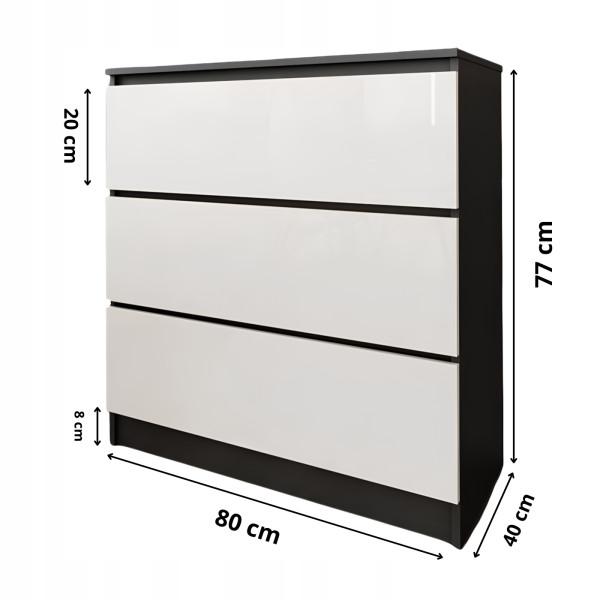 Komoda do salonu sypialni 3 szuflady MDF 80 cm Zoe Czarna Wanilia Połysk, 5192502