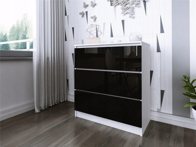 Komoda do salonu sypialni 3 szuflady MDF 80 cm Zoe Biała Czarny Połysk, 5192528