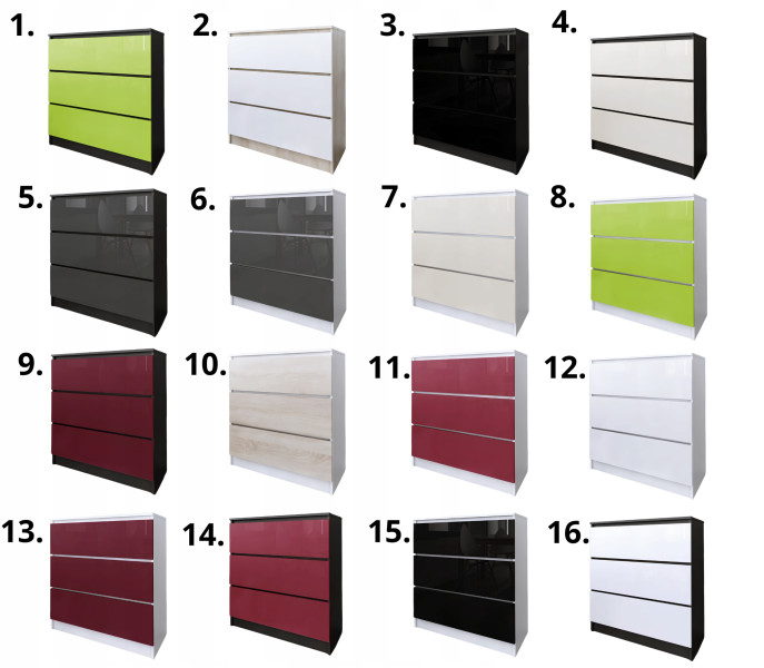 Komoda do salonu sypialni 3 szuflady MDF 80 cm Zoe Biała Czarny Połysk, 5192530