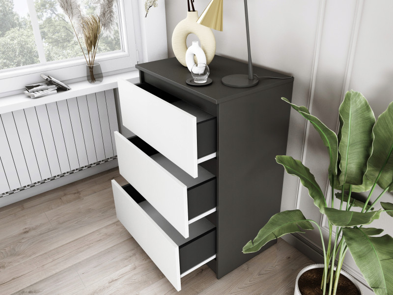Komoda do salonu sypialni 3 szuflady MDF 80 cm Zoe Biała Czarny Połysk, 5192531