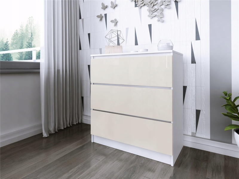 Komoda do salonu sypialni 3 szuflady MDF 80 cm Zoe Biała Wanilia Połysk, 5192535