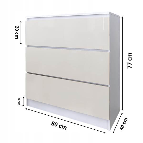 Komoda do salonu sypialni 3 szuflady MDF 80 cm Zoe Biała Wanilia Połysk, 5192536