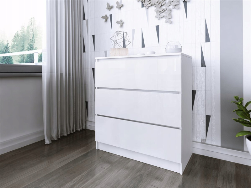 Komoda do salonu sypialni 3 szuflady MDF 80 cm Zoe Biała Biały Połysk, 5192542