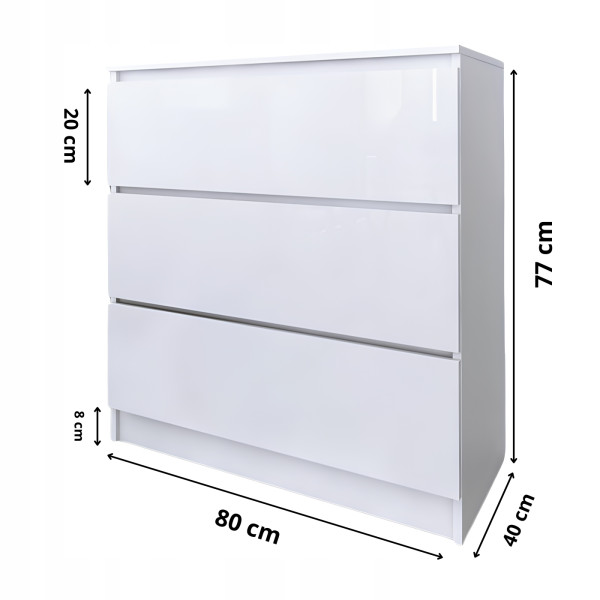 Komoda do salonu sypialni 3 szuflady MDF 80 cm Zoe Biała Biały Połysk, 5192543