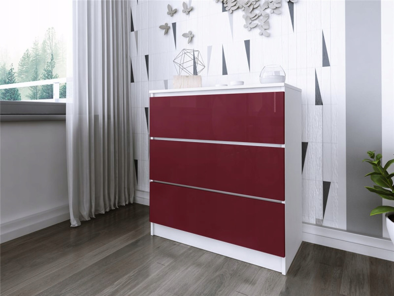 Komoda do salonu sypialni 3 szuflady MDF 80 cm Zoe Biała Bordo Połysk, 5192555