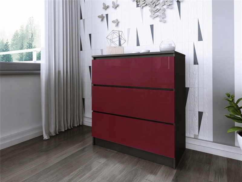 Komoda do salonu sypialni 3 szuflady MDF 80 cm Zoe Czarna Bordo Połysk, 5192562