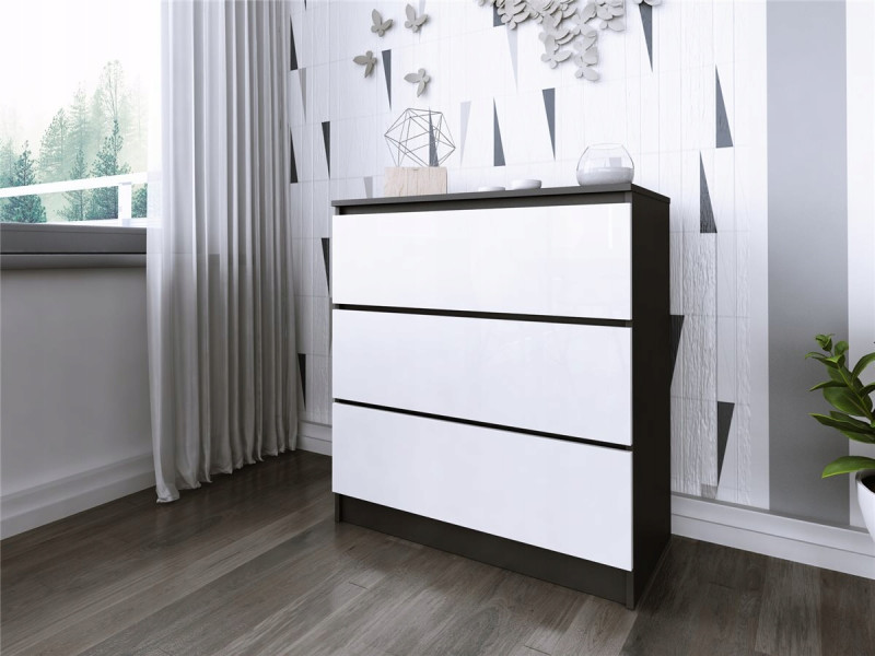 Komoda do salonu sypialni 3 szuflady MDF 80 cm Zoe Czarna Biały Połysk, 5192569