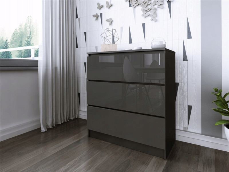 Komoda do salonu sypialni 3 szuflady MDF 80 cm Zoe Czarna Szary Połysk, 5192576