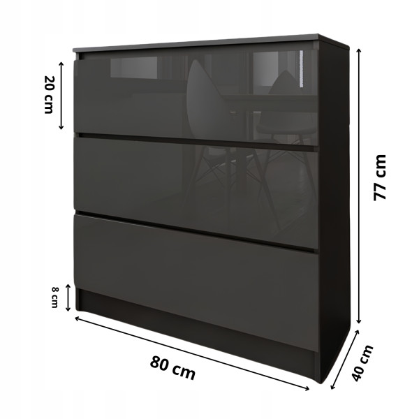 Komoda do salonu sypialni 3 szuflady MDF 80 cm Zoe Czarna Szary Połysk, 5192577