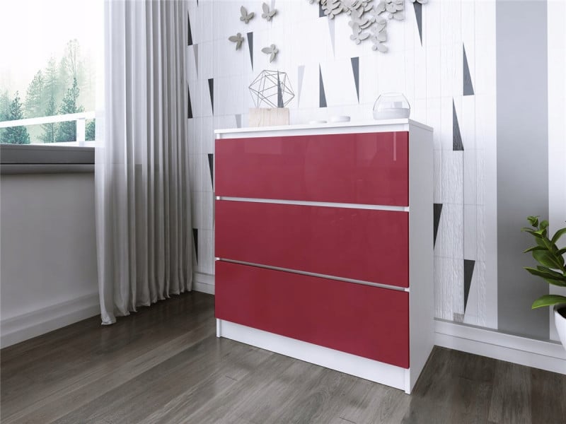 Komoda do salonu sypialni 3 szuflady MDF 80 cm Zoe Biała Czerwony Połysk, 5192583