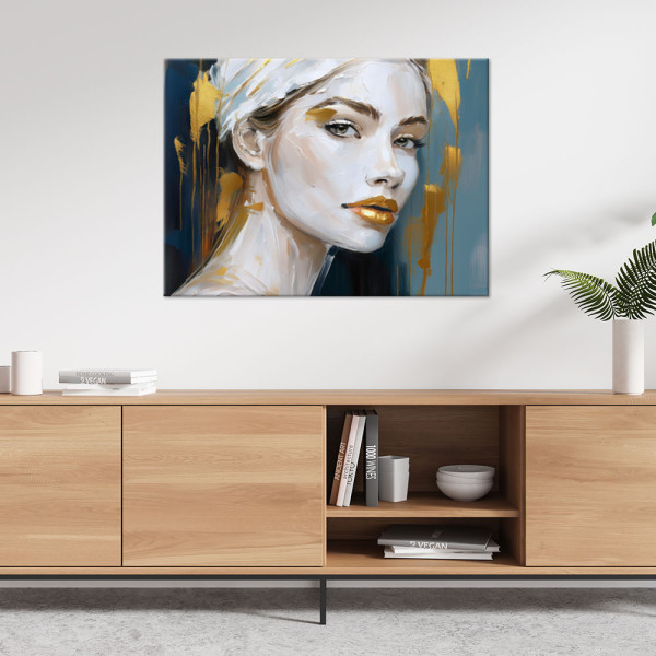 Feeby Obraz do salonu nowoczesny, Portret kobiety złoty glamour 120x80, 5251143