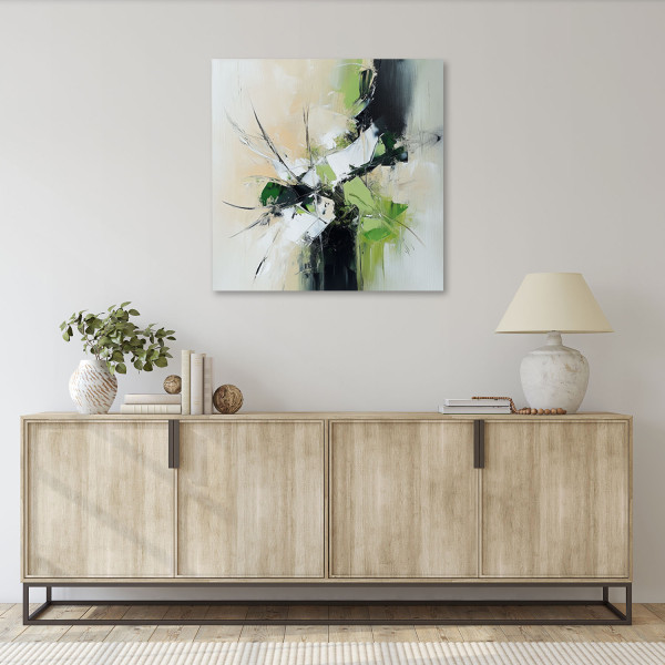 Obraz do salonu sypialni biura, Abstrakcja zielony beżowy czarny 30x30, 5263094