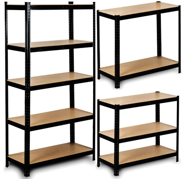 Regał magazynowy metalowy czarny 5 półek wciskany 875kg 150x75x30cm, 5276915