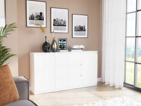 Komoda 140cm szuflady drzwi szafka FRAMIRE R-140-S3 biała