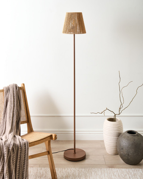 Lampa podłogowa brązowa metalowa podstawa papierowa plecionka klosz boho, 5323181