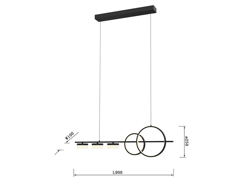 Lampa wisząca Messina LED 5-punktowa metalowa czarna, 539642