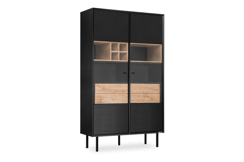 KONSIMO LOFTY Witryna z szufladami w stylu loft z ozdobnym ryflowaniem, 5482377