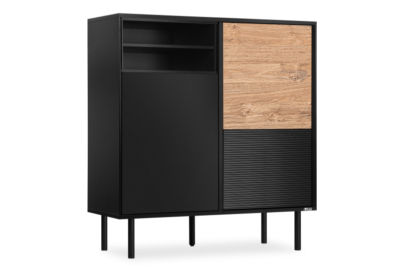 KONSIMO LOFTY Komoda w stylu loft na czarnych drewnianych nogach z półkami, 5485896