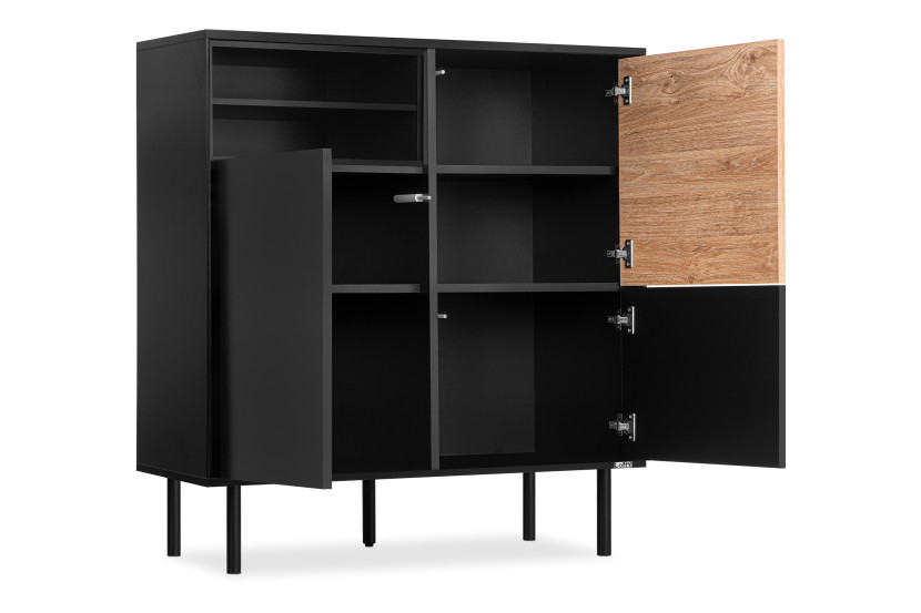 KONSIMO LOFTY Komoda w stylu loft na czarnych drewnianych nogach z półkami, 5485899