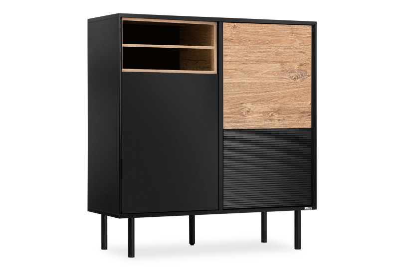 KONSIMO LOFTY Komoda w stylu loft na czarnych drewnianych nogach z półkami, 5485995