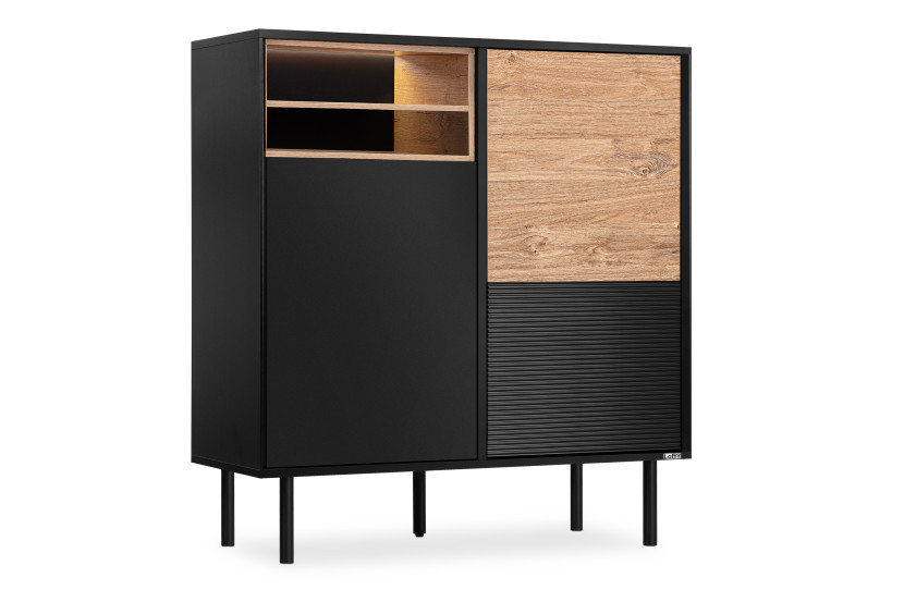 KONSIMO LOFTY Komoda w stylu loft na czarnych drewnianych nogach z półkami, 5485996