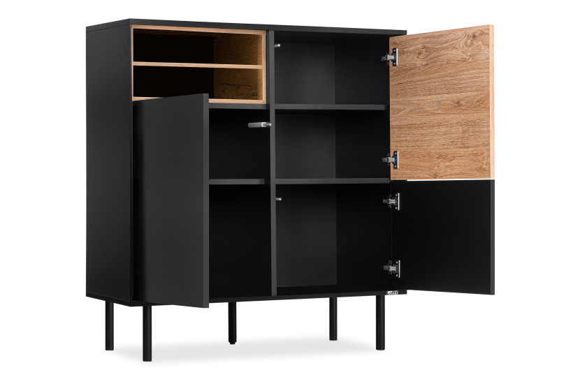 KONSIMO LOFTY Komoda w stylu loft na czarnych drewnianych nogach z półkami, 5485998