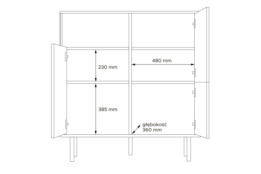 KONSIMO LOFTY Komoda w stylu loft na czarnych drewnianych nogach z półkami, 5486007
