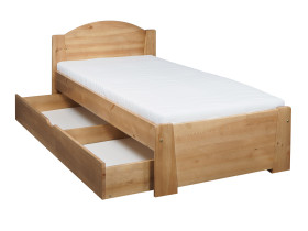 Łóżko 90x200 drewniane MIKI, kolor dębowy + stelaż, szuflada