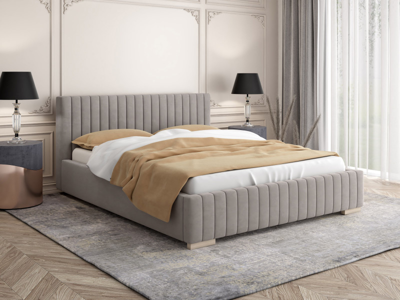 Łóżko 160x200 beżowe tapicerowane z pojemnikiem PALAIS, 553907