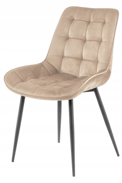 Krzesło Welurowe Pikowane Loft Jadalnia Salon Beż  M17, 5595309