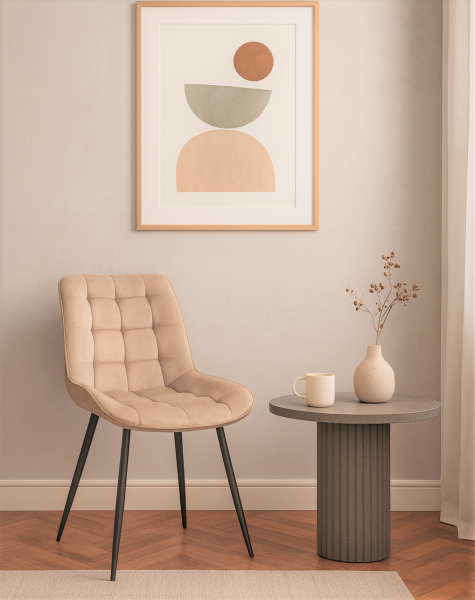 Krzesło Welurowe Pikowane Loft Jadalnia Salon Beż  M17, 5595310