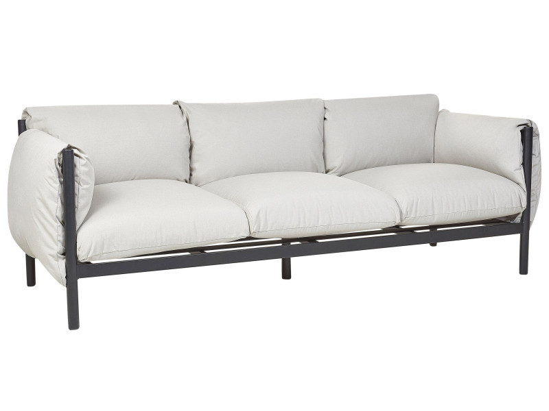 Sofa ogrodowa 3-osobowa metalowa z szarymi poduchami, 560916