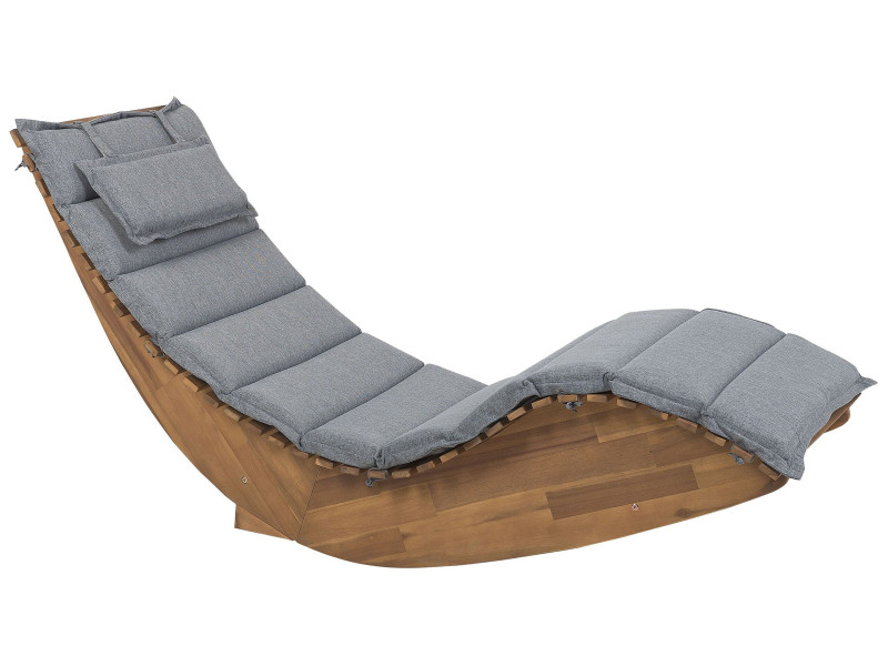 Leżak ogrodowy drewniany poduszka szara, 561457