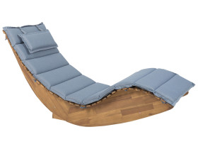Leżak ogrodowy drewniany poduszka niebieska